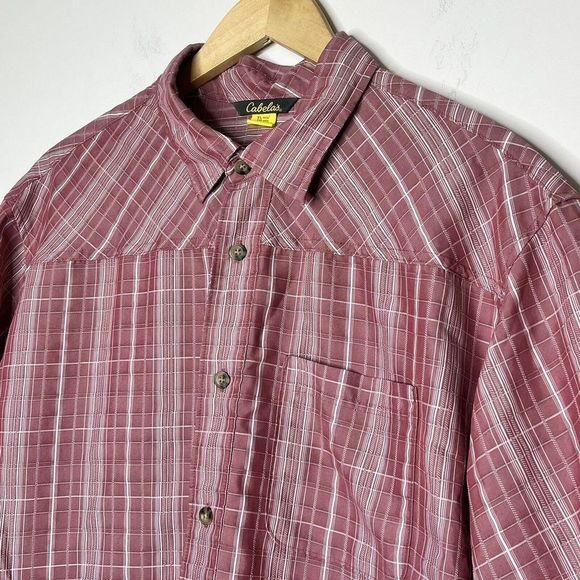 Cabela's Men Button Down Red & White Collared Plaid Shirt Size XL Short Sleeve - Picture 4 of 9